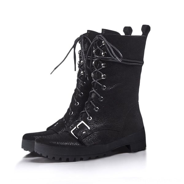 

england style motorcycle boots womens mid tube strappy boots boots winter retro martin boot lady stylish low heel shoes warm classic, Black