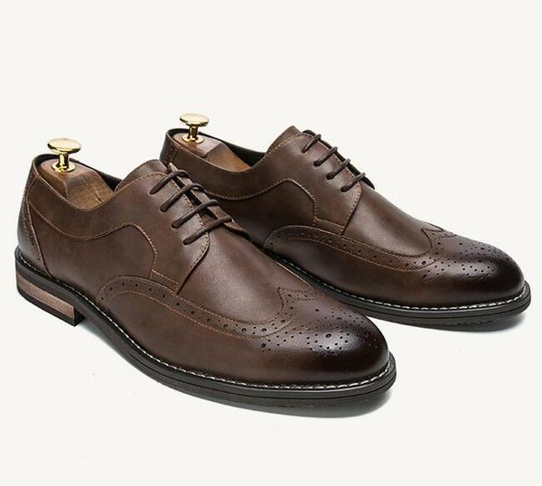 

design leather men oxford shoes british style retro carved bullock formal men dress shoes, Black