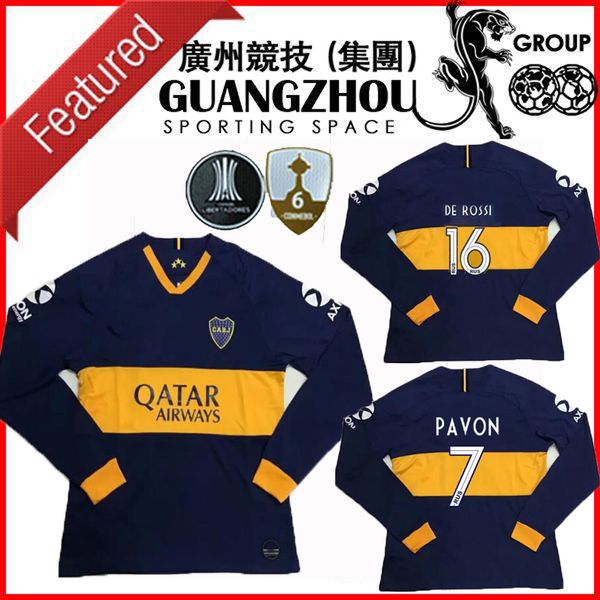 

#16 de rossi 19 20 boca juniors long sleeve soccer jerseys home 2019 2020 #10 tevez #9 benedetto #15 nandez 7 pavon football shirts thailand, Black;yellow