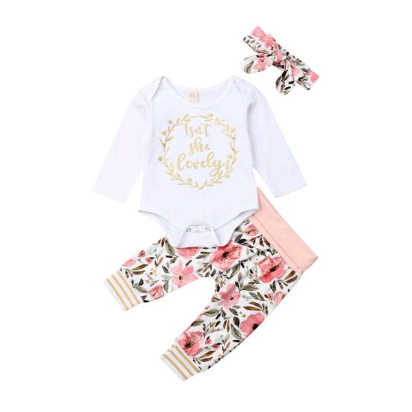 

clothing sets pudcoco fast 0-24m toddler born baby girls clothes set long sleeve print letter bodysuit flower pants headband 3pcs, White