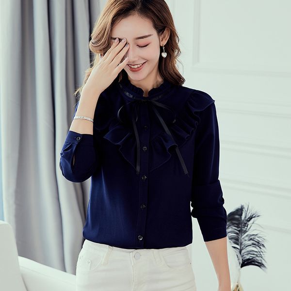 

spring autumn 2019 women white shirt long sleeve shirts korean ruffles women streetwear slim chiffon blouse elegant ladies