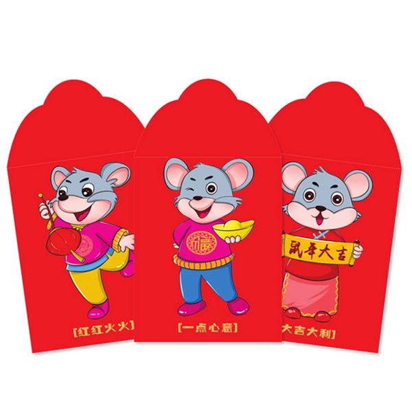 

6pcs chinese new year red money envelope year of the rat packet bag spring