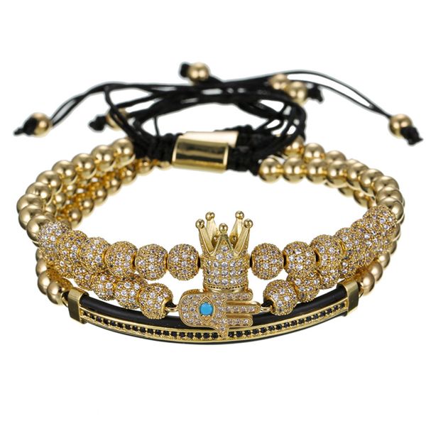 

3pcs/set hip hop gold plated cz bracelets micro mosaic zircon bracelets braided braiding jewelry for men women, Black
