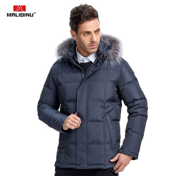 

malidinu 2019 men down jacket winter down coat real fur mens parka thick warm winter jacket men big size coats -30c, Black