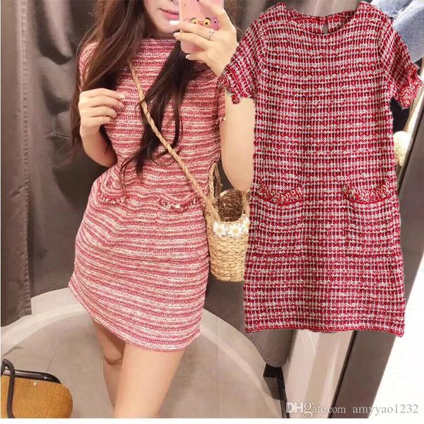 

316 2019 весна лето круглый вырез обычная с коротким рукавом бренд же стиль свитер мода полосатый кинт пуловер платье renjie, White;black