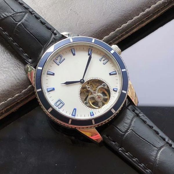 

new men's watch high-end large dial business fashion men's watch automatic mechanical watch leather strap buckle, Slivery;brown