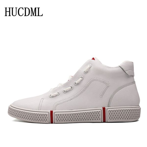 

hucdml 2019 new fashionable men's sneakers breathable mens outdoor casual boots comfortable lace-up mens genuine leather shoes, Black