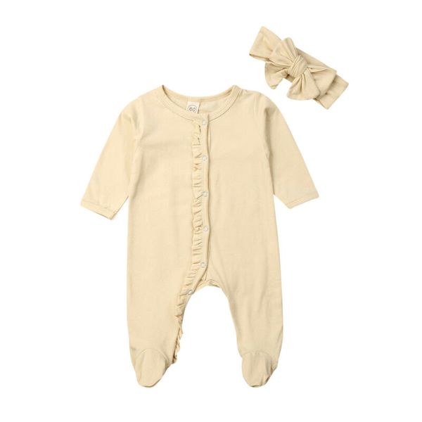 

arrival 0-12m infant baby girl boy ruffle romper jumpsuit babies girls boys headband outfit clothes set, Blue