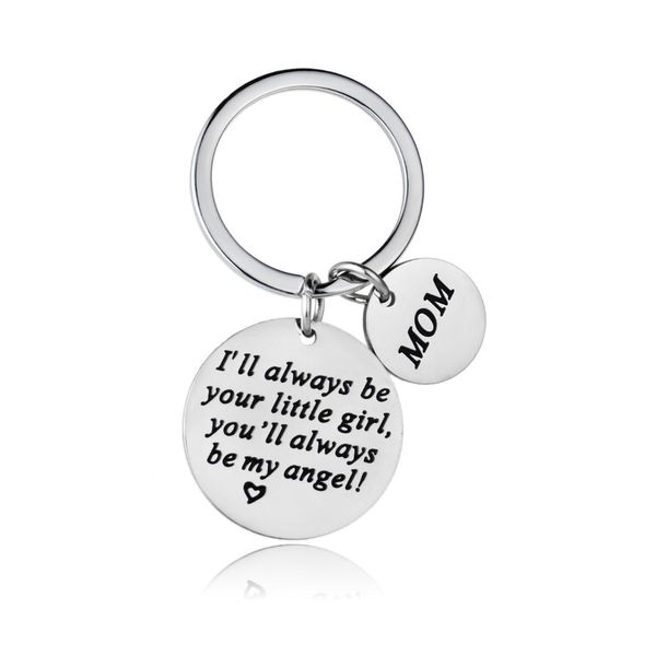 

12pc wholesale i'll always be your little girl you'll always be my angle keyring keychain stainless steel mom mommy mother gift, Silver