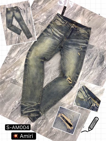 

2019 new luxury branddesignerbalmain men denim jeans fashion holes trousers pants biker jeans rock revival jeans h2, Blue