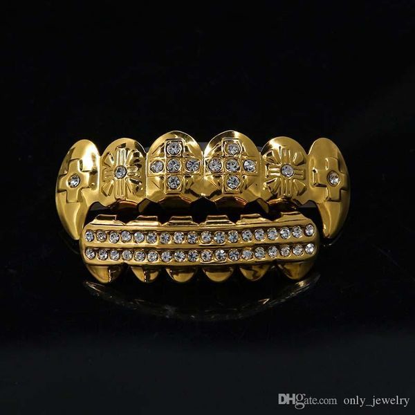 

hip hop dental grills rhinestone teeth grills gold teeth grills jewelry cross crystal & 2 row crystal bottom, Black