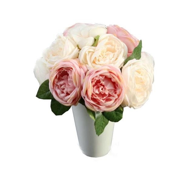

2020 new artificial rose silk flowers 5 flower head leaf garden decor pink