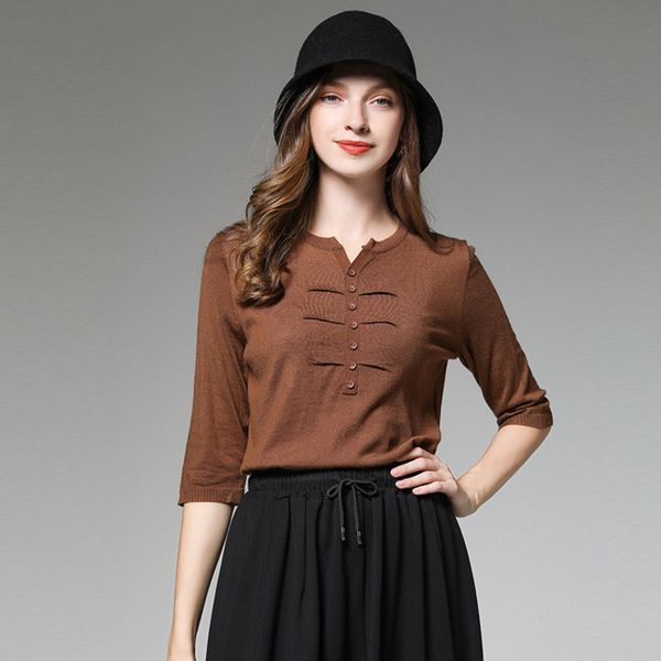 

fashion tide new fashion autumn office lady trend small v-neck knit bottoming sleeves slim button women elastic sweater ai975, White;black