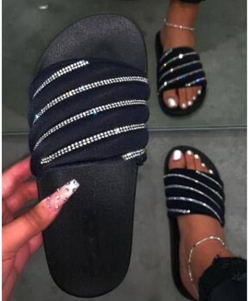 

women summer sandals flatform casual shoes woman slippers slides open toe crystal plus size sandalias mujer sapato feminino d036, Black