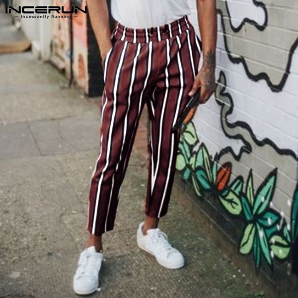 

incerun fashion striped pants men streetwear elastic waist fitness joggers casual hip-hop straight trousers men pantalon hombre, Black