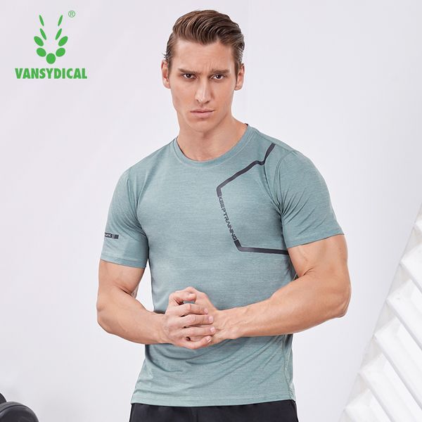 

vansydical t shirt sports men running t shirt quick dry fitness training clothes gym soccer jersey muscle tees, Black;blue