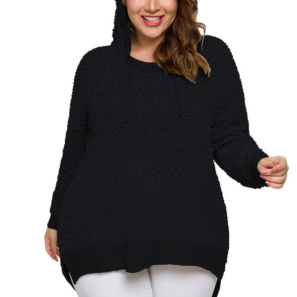 

fadzeco women knitted hooded sweater long sleeve autumn winter v neck solid color casual loose pullover jumper plus size, White;black