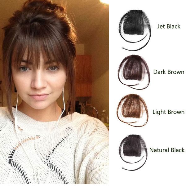 Clip In Bangs Extension Real Human Hair Bangs Hand Tied Hair Bangs With Temples Black Brown Dark Brown Hair With Bangs Short Brown Hair With Bangs