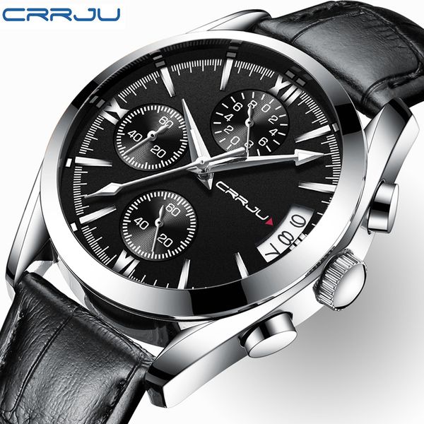 

2020 new fashion chronograph men wristwatch genuine leather luminous men wrist watch waterproof male watch cock, Slivery;brown