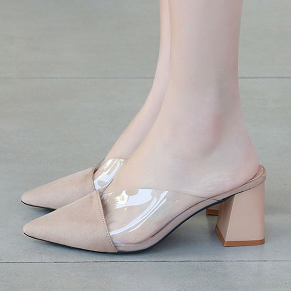 

slippers summer new pointed rivets with high heels flip flops slippers female sandals sandalias femenina 2019 women shoes, Black