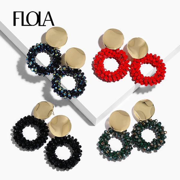 

flola lott oorbellen for woman gold crystal beaded earrings bohemia jewelry brincos handmade round drop earring ersp46, Silver