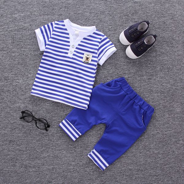 

strip kids clothing sets fashion summer boys' t-shirts and pants striped two-piece short-sleeved t-shirt children's sets, White