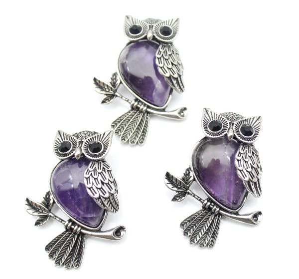 

1pcs vintage silver plated owl natural stone purple crystal brooch for women charms jewelry brooches ing, Gray