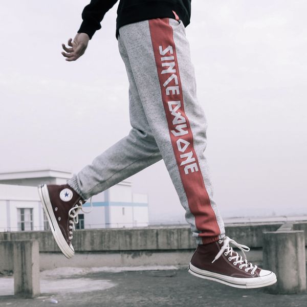 

2019. spring new loose letter printed large size men's leisure pants, Black