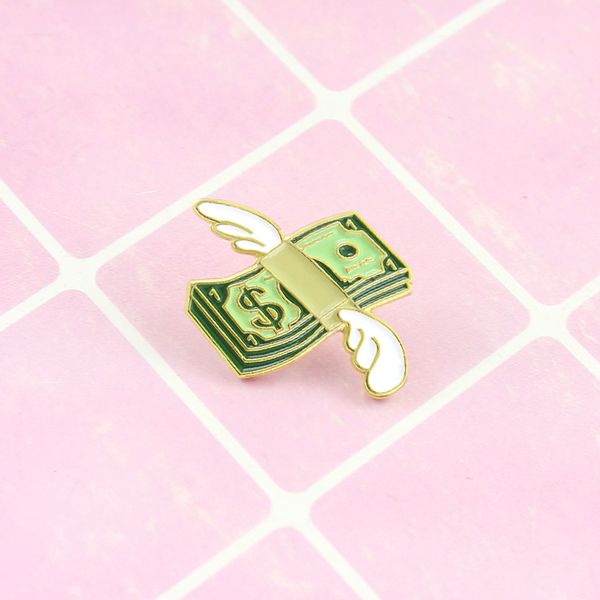 

creative wing banknote brooch cute spend money impecuniosity it flies away enamel pins buckle badge for woman gifts, Gray
