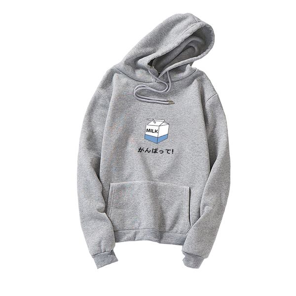 

hoodie women long sleeve fleece hooded sweatshirt harajuku loose kawaii milk print tracksuit streetwear casual sportswear, Black