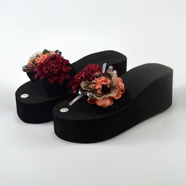 

women bohemia wedge woman slippers home bathroom beach flip flops shoes slippers shoes flip flop chaussures femme terlik, Black