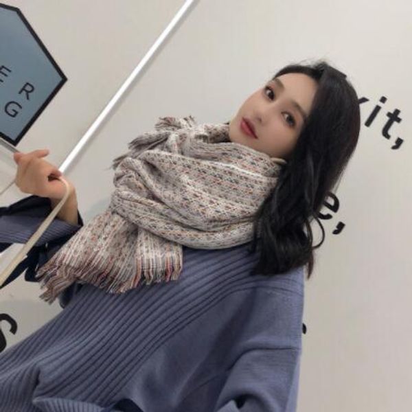 

cashmere scarf female autumn and winter new trend small fragrant wind spell color imitation thick warm neck with a long, Blue;gray