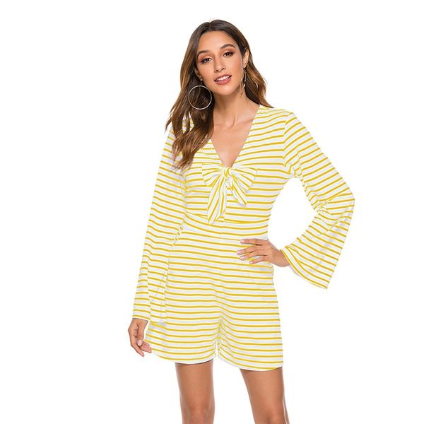 

cross-border jumpsuit explosion models 2019 new fall striped bow decoration leotard, Black;white