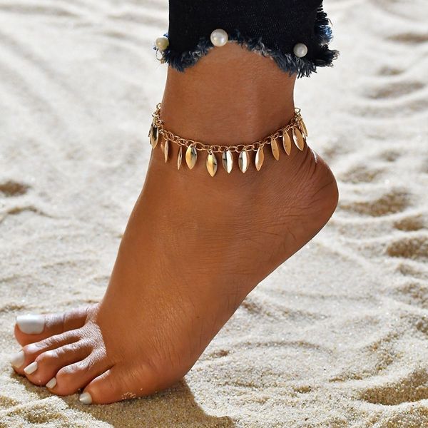 

bohemian leaves beads anklets for women handmade beach pendant anklet bracelet long foot chain bb202, Red;blue