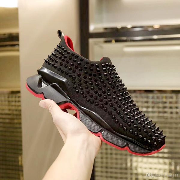 

tide brand spring and autumn new comfortable stretch cloth pointed rivet red bottom solid color street hip hop cool handsome set foot male