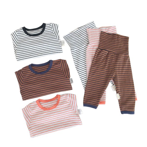 

kids clothing sets 2019 autumn baby boys casual long sleeve t shirt+high waist pants 2pcs striped children clothing lz507, White
