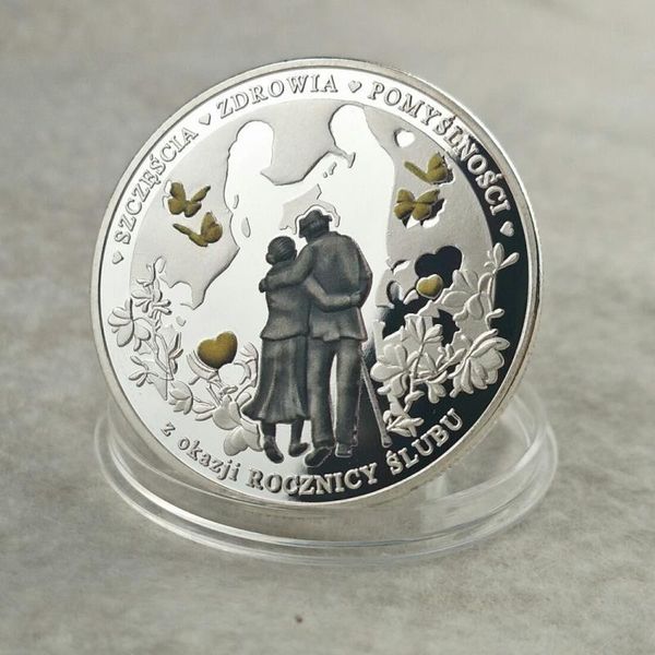 

50 pcs non magnetic forever love happiness life coins silver plated lover couple parents father mother gift badge 40 mm decoration coin