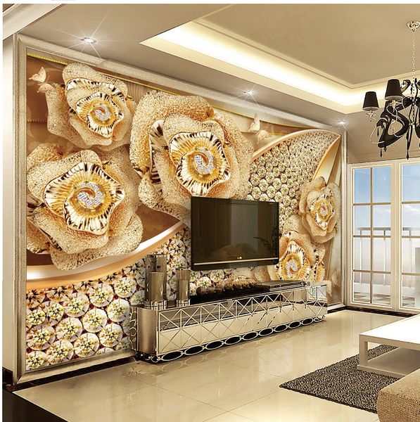 

p 3d wallpaper the diamond flower jewelry wall decoration luxury wall paper