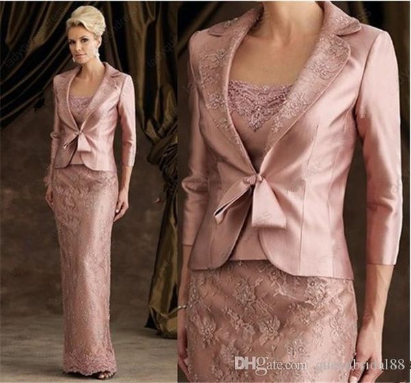 

2019 elegant lace mother of the bride dresses with jacket applique floor length long sleeves evening party formal gowns prom, Black;red