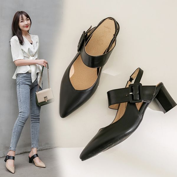 

new spring/autumn high heels hollow coarse sandals high-heeled shallow mouth pointed toe women shoes female party shoes, Black