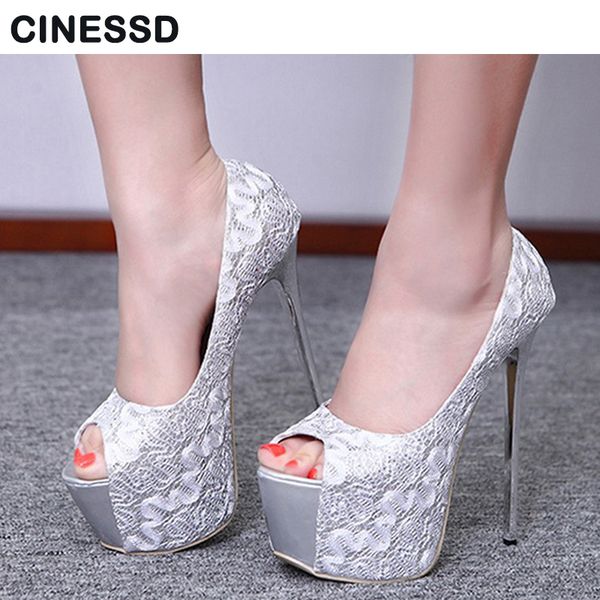

women fashion banquet high-heeled shoes 16cm catwalk heels fish mouth summer pumps gold silver black platform wedding shoes
