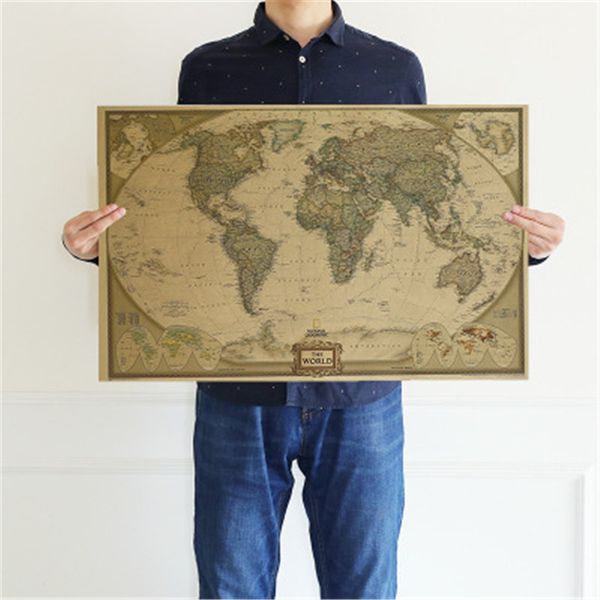 Grande Mundo do Vintage MAPD Office Supplies Detailé Cartaz Antigo Carta De Parede Retro Paper Matte Kraft Papel 28 * 18 polegadas mapa do mundo