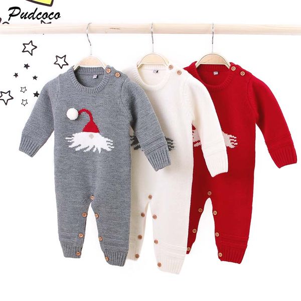 

2019 brand xmas knitted romper for newborn baby boy girl santa hat long sleeve button jumpsuit winter fall cute costume clothes, Blue