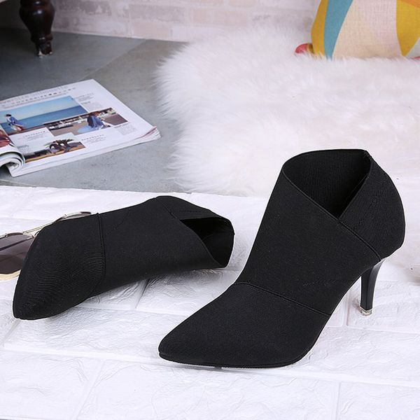 

fashion woman boots high heels women leather ankle boots pointed toe, Black