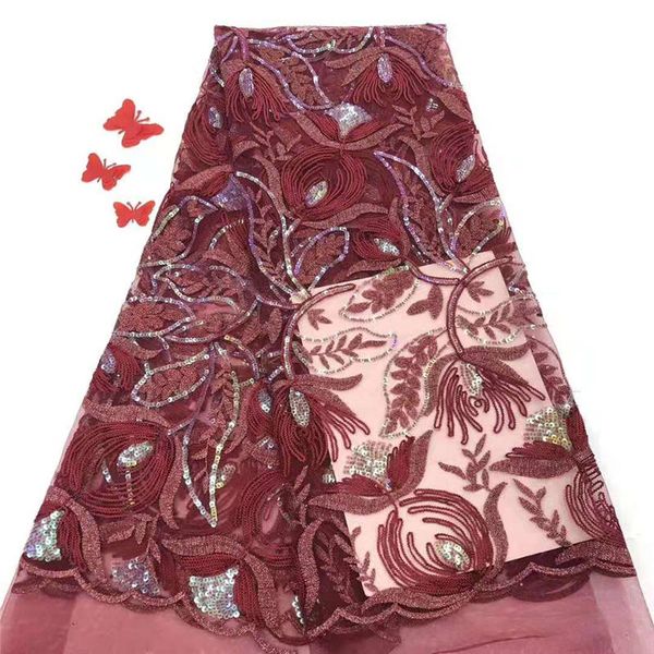 

nigerian lace fabrics 5yard 3d sequins net lace fabric 2019 sequins, onion gold lace fabric for haute couture dress, Black;white