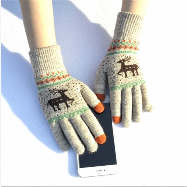 

adult зима теплой флис толстого вязаные перчатки elk рождественская елка жаккард сенсорный экран перчатка оптовой, Blue;gray
