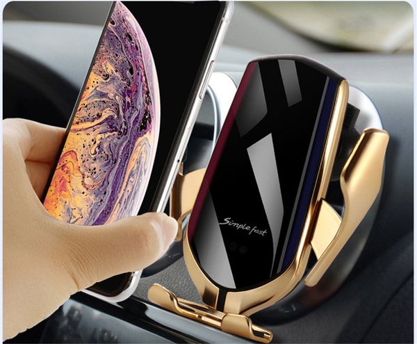 

car holder r1 wireless car charger automatic sensor for for iphone 11 xs max samsung s10 s10+ s10e note9 phone holder 360 degree rotation