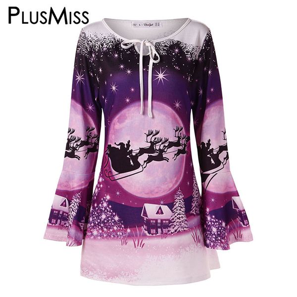 

plusmiss plus size 5xl christmas printed party t shirts women big size bell flare sleeve loose tunic tees xxxxl xxxl xxl, White