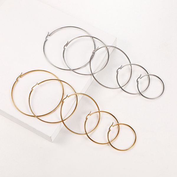 

геометрическая титана стали серьги простой круглый обруч из нержавеющей стали classic line hollowed серьги для женщин ювелирные подарки, Golden;silver