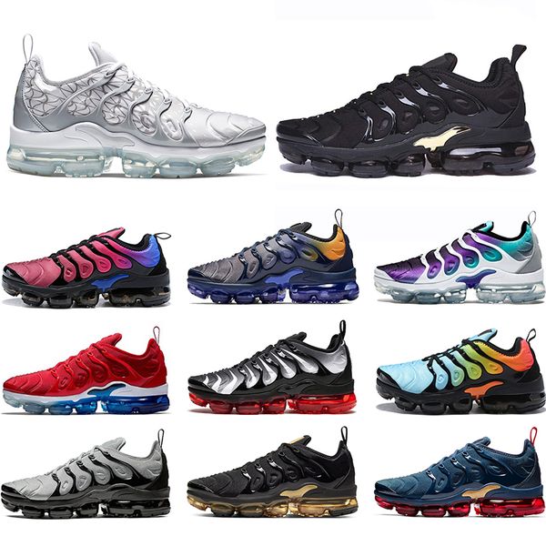 

new tn plus running shoes triple black white men sneakers red shark tooth royal persian violet teal geometric trainer sports 36-47